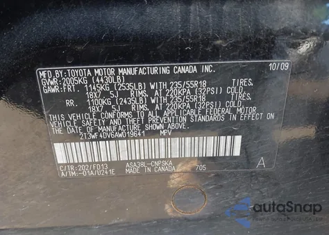 2010 Toyota Rav4 Sport z USA, uszkodzony, nr VIN 2T3WF4DV6AW019641